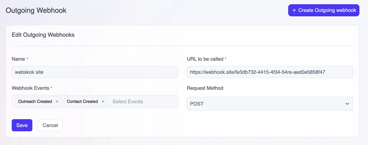 add value for outgoing webhook